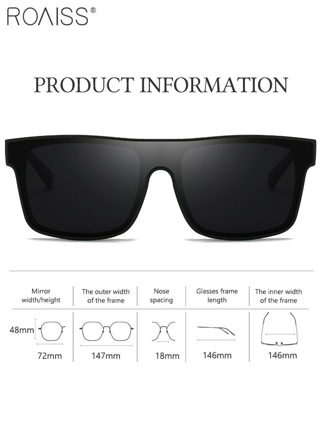 roaiss Men's Polarized Retro Rectangular Sunglasses UV400 Protection Sun Glasses, Fashion Anti-Glare Sun Shades for Driving Traveling Hunting with Case 72mm (Black) - Image 1